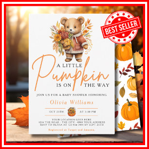 Invitation Une petite citrouille automne automnal OURSON MIGN