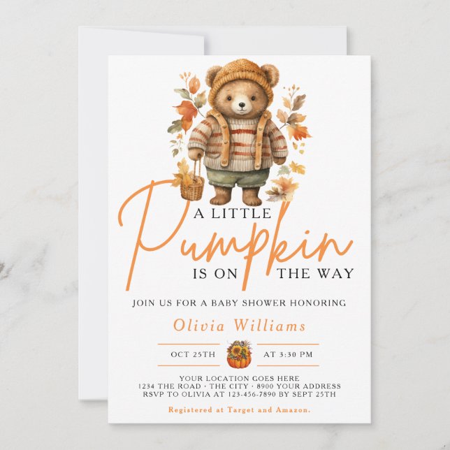 Invitation Une petite citrouille automne bébé ours MIGNON Sho (Devant)