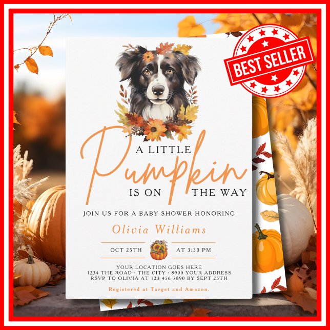 Invitation Une petite citrouille automne bébé shower (A Little Pumpkin is on the Way Fall Autumn Dog Baby Shower Invitation)