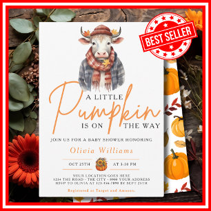 Invitation Une petite citrouille automne bébé vache Mignonne