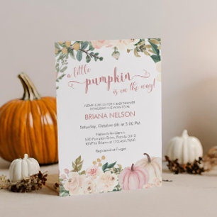 Invitation Une petite citrouille automne floral Baby Shower
