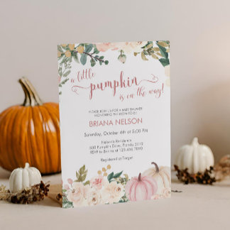 Invitation Une petite citrouille automne floral Baby Shower