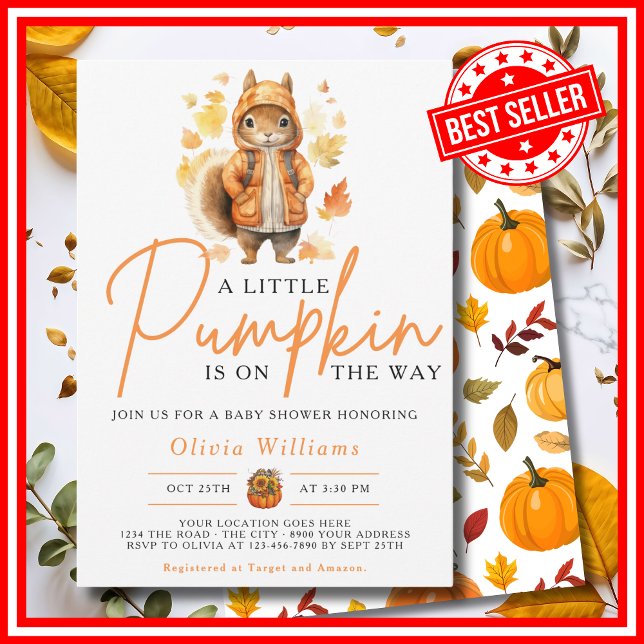 Invitation Une petite citrouille automne SQUIRREL Baby Shower (A Little Pumpkin is on the Way Fall Autumn Squirrel Baby Shower Invitation )