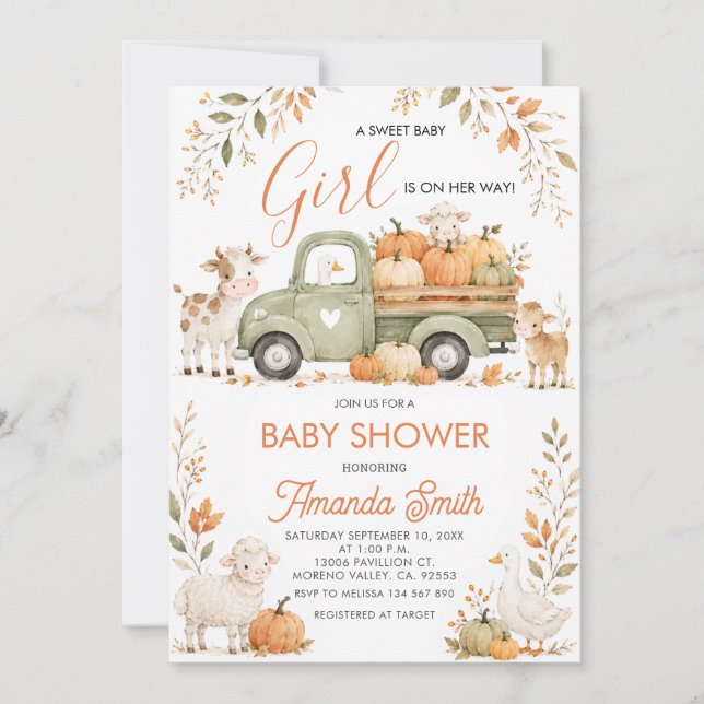 Invitation Une petite citrouille douce Animaux Bébé automne s (Devant)