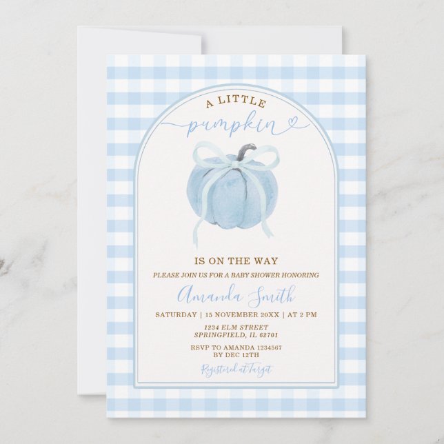 Invitation Une petite citrouille est en route Fête de bébé bl (Devant)