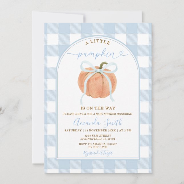 Invitation Une petite citrouille est en route Fête de bébé bl (Devant)