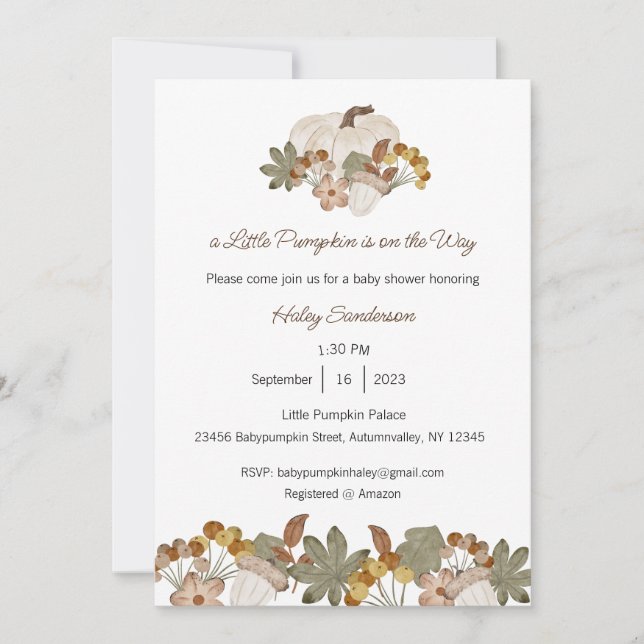 Invitation Une petite citrouille est en route Invitation, Béb (Devant)