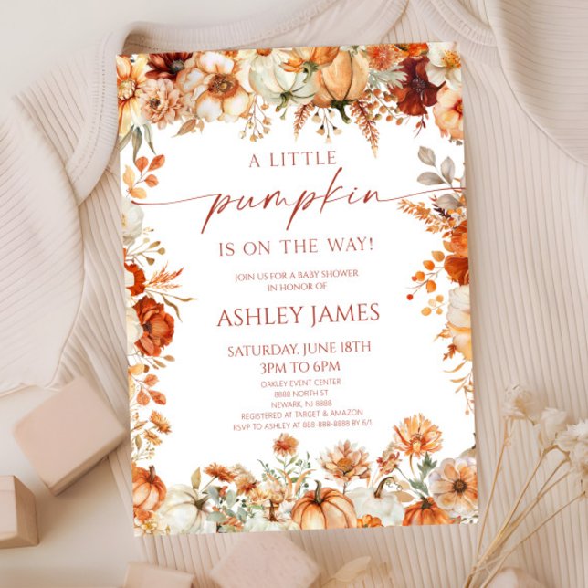 Invitation Une petite citrouille Shower bébé Floral Rustique  (Créateur téléchargé)
