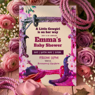 Invitation Une petite cowgirl Fête de bébé western florale ro