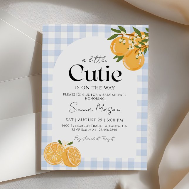 Invitation Une petite cutie orange gingham bébé shower citrus (Créateur téléchargé)