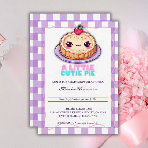 Invitation Une Petite Cutie Pie Kawaii Purple Plaid Baby show