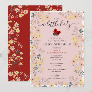 Invitation Une petite dame coccinelle fleurs sauvages fille B