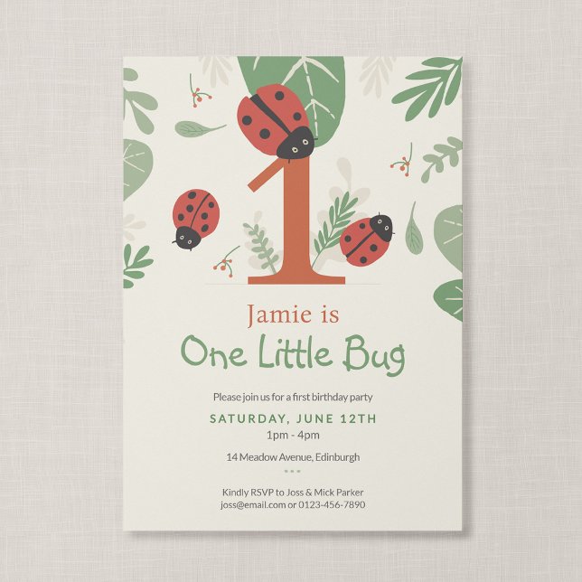 Invitation Une Petite Dame Punaise Boutique Premier Anniversa (Ladybird Meadow - One Little Bug Invitation, Front)