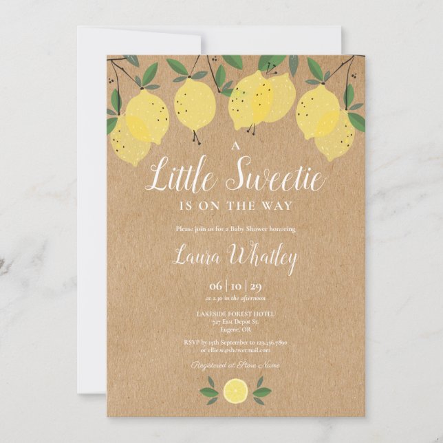Invitation Une petite douce Baby Shower rustique au citron (Devant)