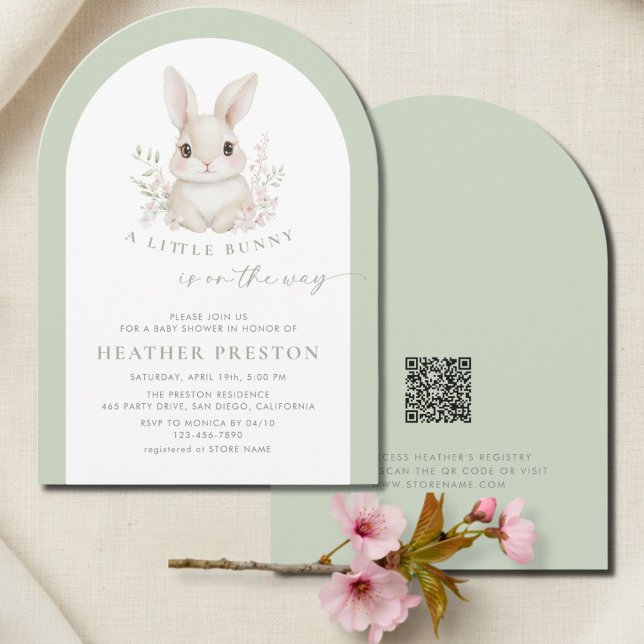 Invitation Une petite douche de bébé élégante vert sauge arc  (Créateur téléchargé)