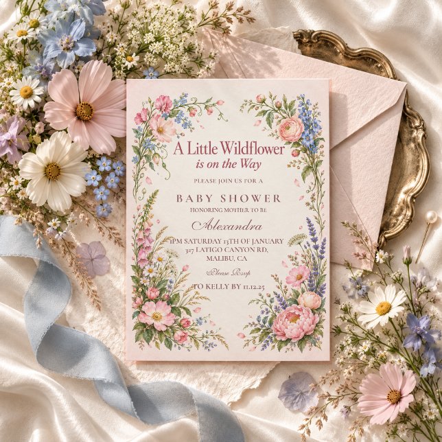 Invitation Une petite douche de bébé Fleur Sauvage (Créateur téléchargé)