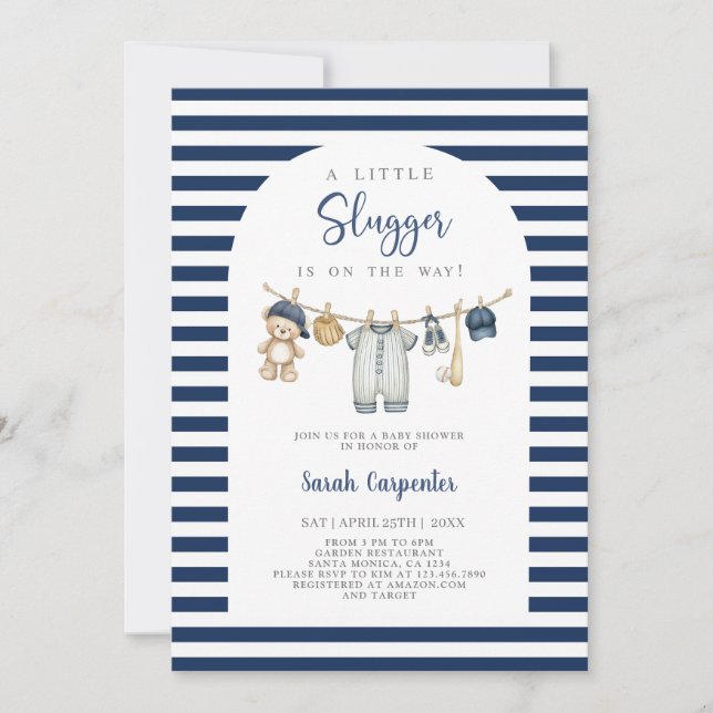 Invitation Une petite douche de bébé garçon Slugger (Devant)