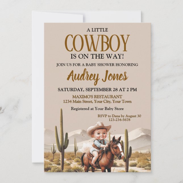 Invitation Une petite douche pour bébé cow-boy est en route (Devant)