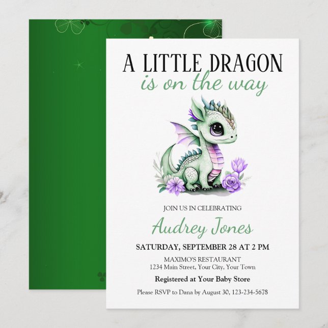 Invitation Une petite dragonne arrive Baby Shower (Devant / Derrière)