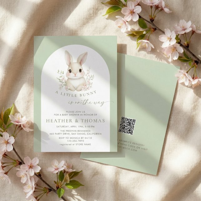 Invitation Une petite élégante sage verte Baby Shower de lapi (Créateur téléchargé)