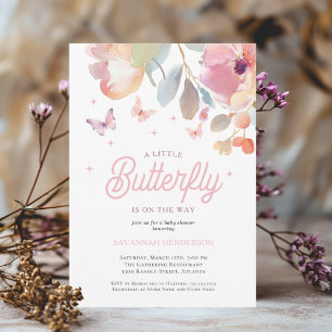 Invitation Une petite fée rose pour une baby shower florale