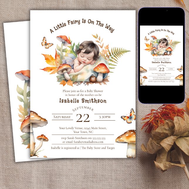 Invitation Une Petite Fée Se Trouve Sur Le Chemin Du Baby sho (Créateur téléchargé)