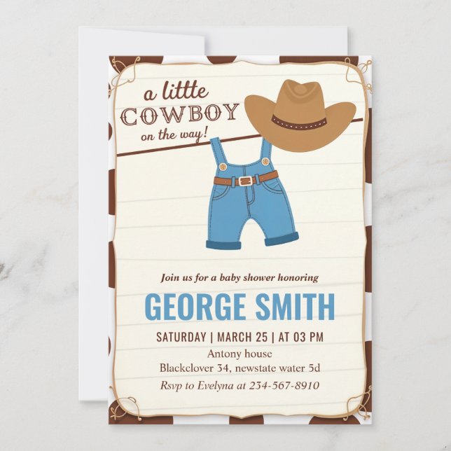 Invitation Une Petite Fête Baby shower Cowboy (Devant)