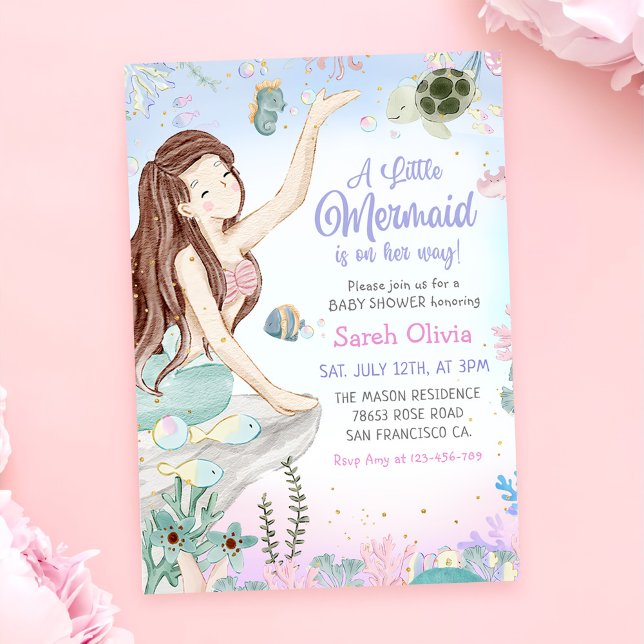 Invitation Une Petite Fête Baby shower Fille Sirène (Créateur téléchargé)