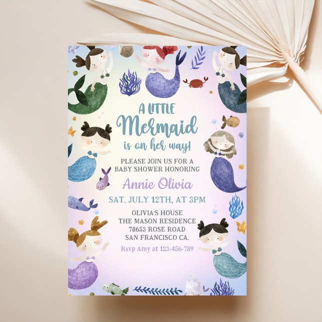 Invitation Une Petite Fête Baby shower Fille Sirène (Créateur téléchargé)