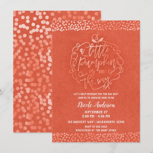 Invitation Une petite fête bébé automnale rustique orange Cit (Devant / Derrière)