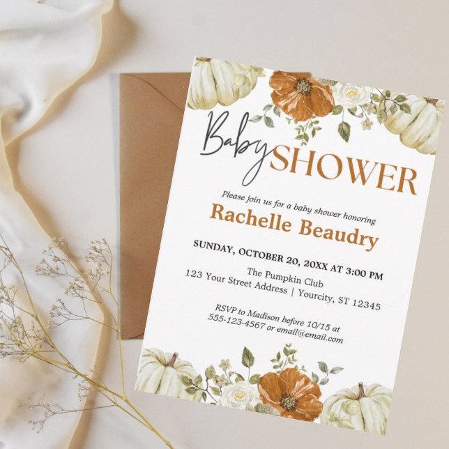Invitation Une petite fête de bébé automnale florale avec cit (Créateur téléchargé)