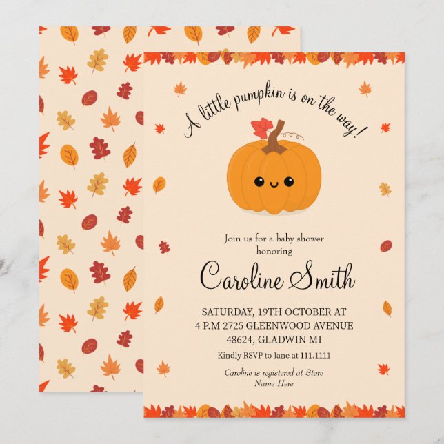 Invitation Une petite fête de bébé automne citrouille (Devant / Derrière)