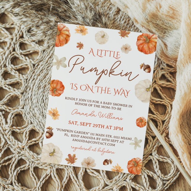 Invitation Une petite fête de bébé automne florale Citrouille (Créateur téléchargé)
