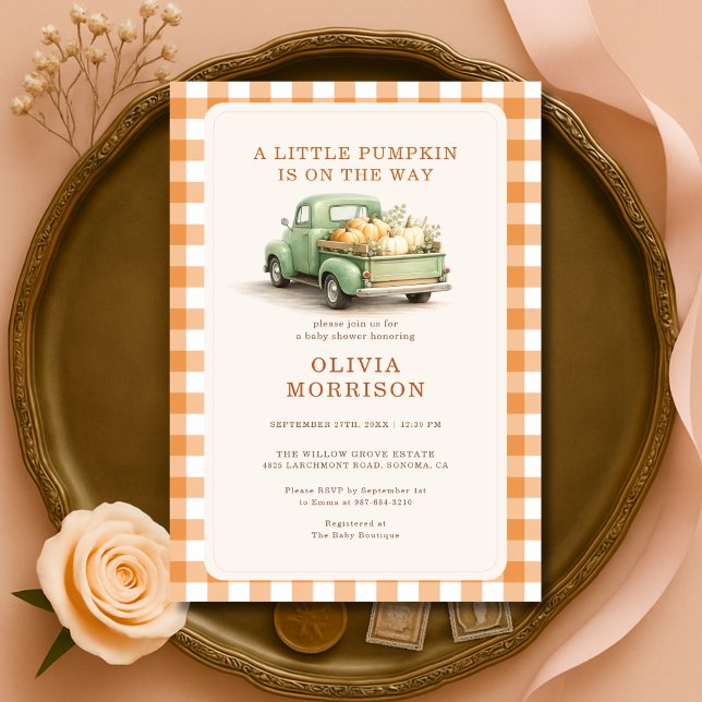 Invitation Une petite fête de bébé camion citrouille d'automn (Créateur téléchargé)