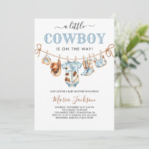 Invitation Une petite fête de bébé cowboy sauvage ouest bleu