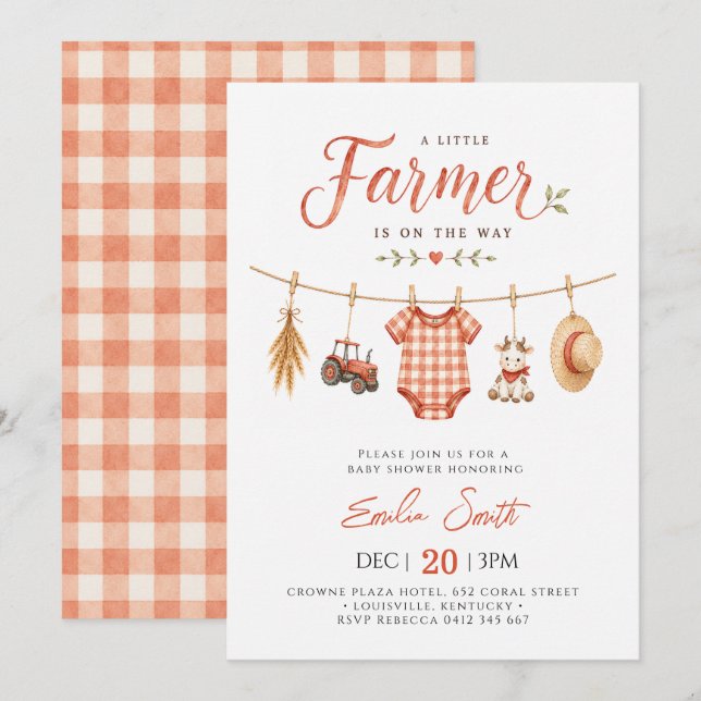 Invitation Une petite fête de bébé Farmer est en route (Devant / Derrière)