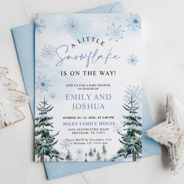 Invitation Une petite Fête de Bébé Hiver Bleu Flocon de Neige (Créateur téléchargé)