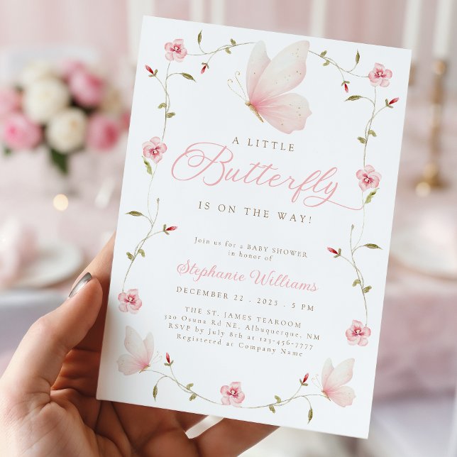 Invitation Une petite fête de bébé Jardin Floral Papillon (Créateur téléchargé)