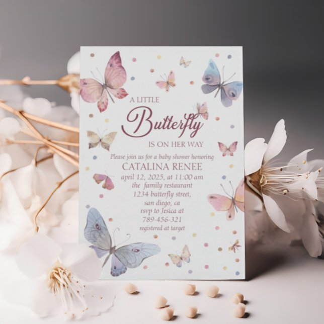 Invitation Une petite fête de bébé papillon pastel (Créateur téléchargé)