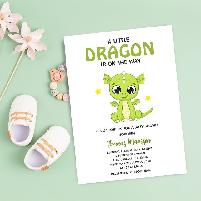 Invitation Une petite fête de dragon mignon pour un bébé garç (Créateur téléchargé)