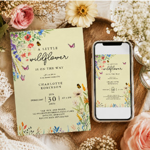 Invitation Une petite fille aux fleurs sauvages Baby Shower