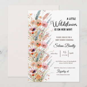 Invitation Une petite fille aux fleurs sauvages Fête bébé ros