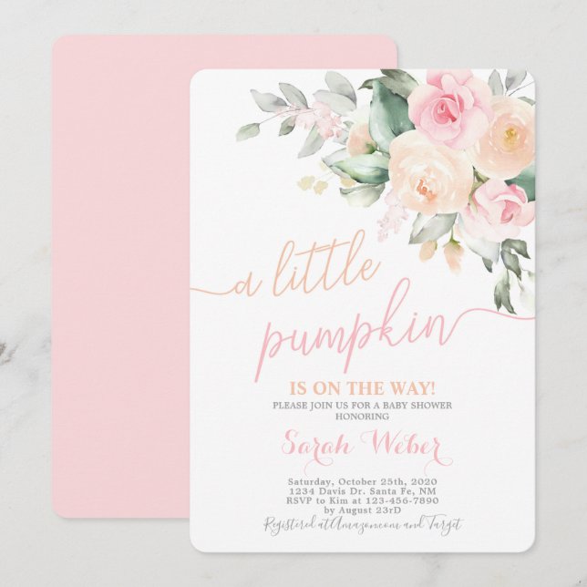 Invitation Une petite fille baby shower Citrouille (Devant / Derrière)