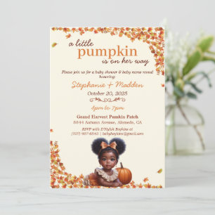 Invitation Une petite fille bébé citrouille afro et automne