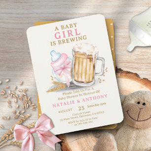 Invitation Une petite fille brasse un Baby shower à bouteille