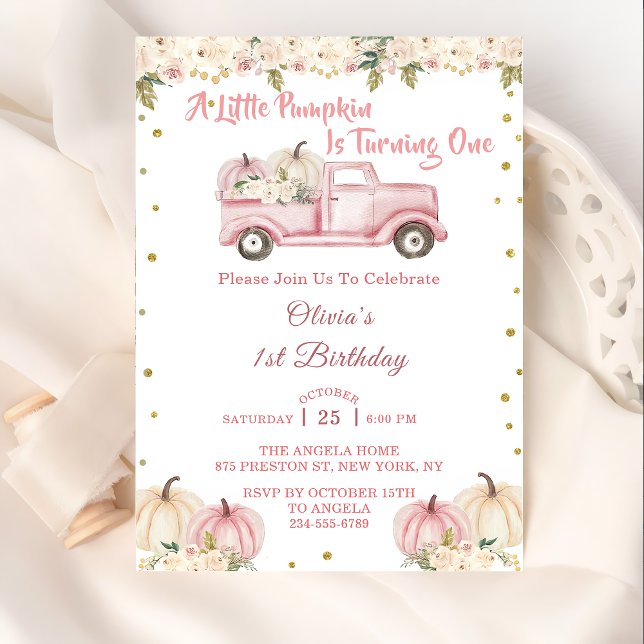 Invitation Une petite fille Citrouille 1er anniversaire (Créateur téléchargé)