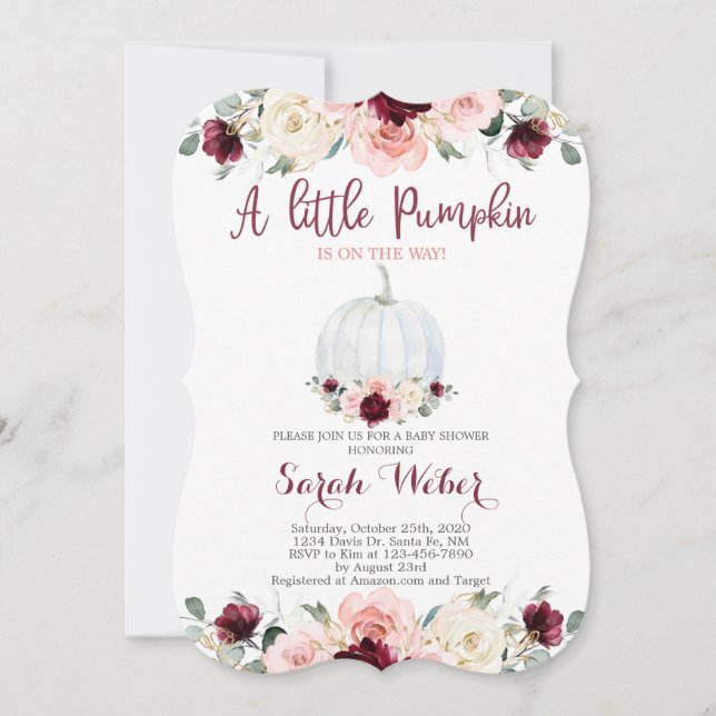 Invitation Une petite fille citrouille de baby shower d'autom (Devant)