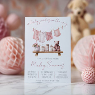 Invitation Une petite fille est en route ! Linge à linge Baby