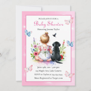 Invitation Une petite fille et son Baby shower chiot Invitati