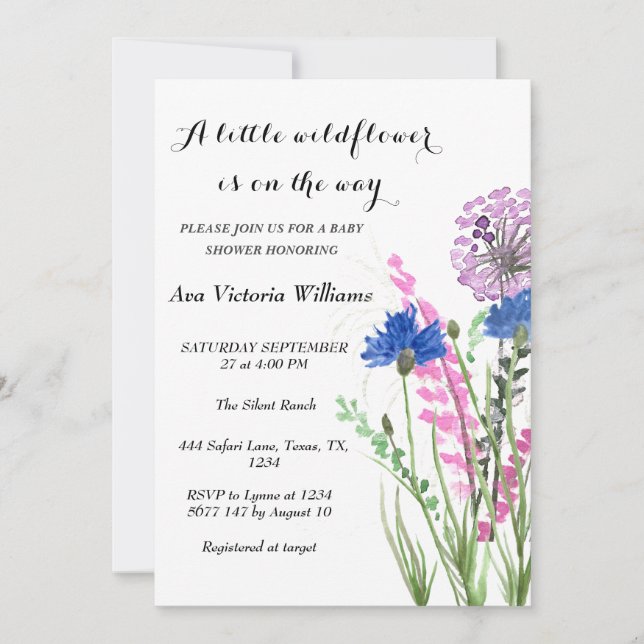 Invitation Une Petite Fille Fleur sauvage Baby shower Fleurs  (Devant)